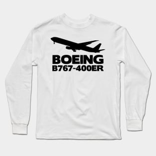 Boeing B767-400ER Silhouette Print (Black) Long Sleeve T-Shirt